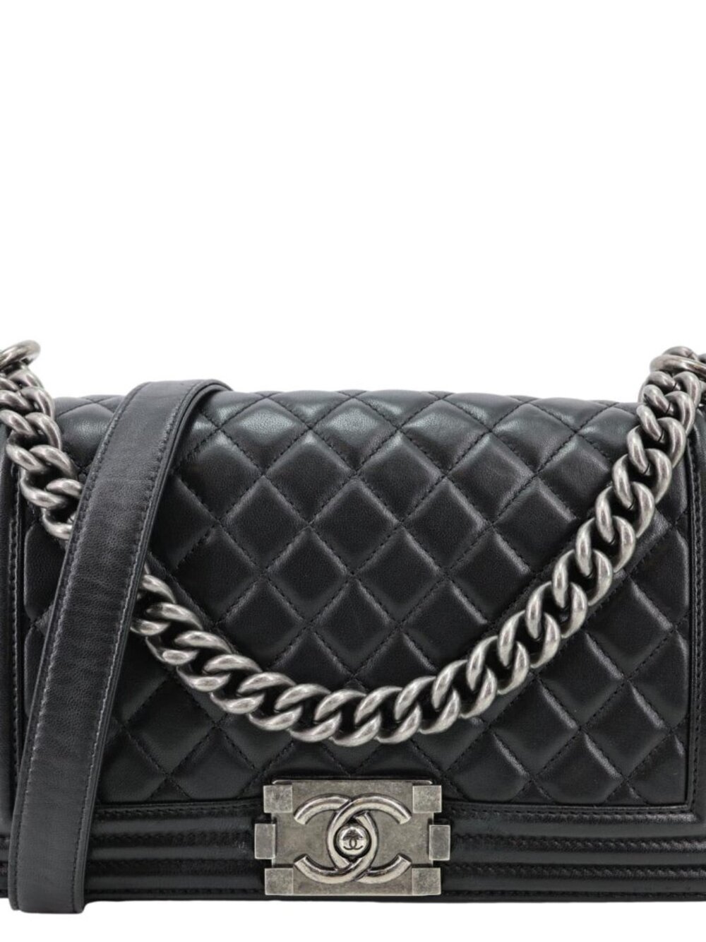 Chanel Boy Flap Medium Chevron Quilted Calfskin Shoulder Bag Black